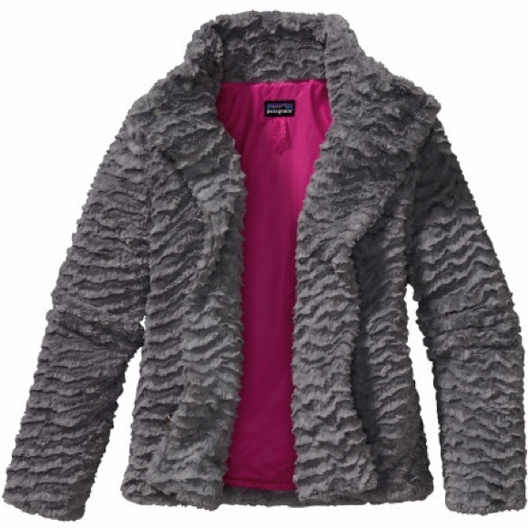 Patagonia Other - Patagonia Girls Pelage Faux Fur Fleece Jacket Gray / Pink | 14